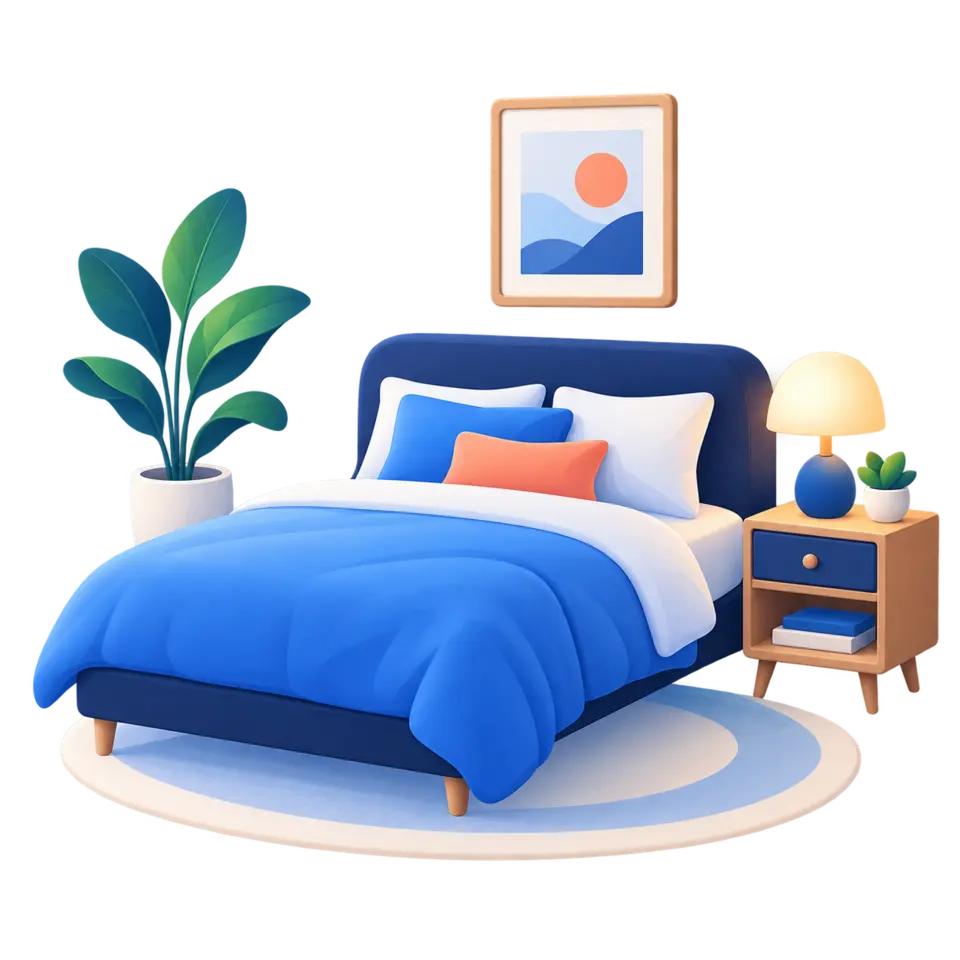 Illustration of a furnished bedroom, used only as a sample listing